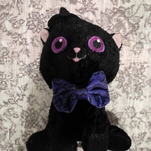 Black Cat Plush Toy with Purple Bow